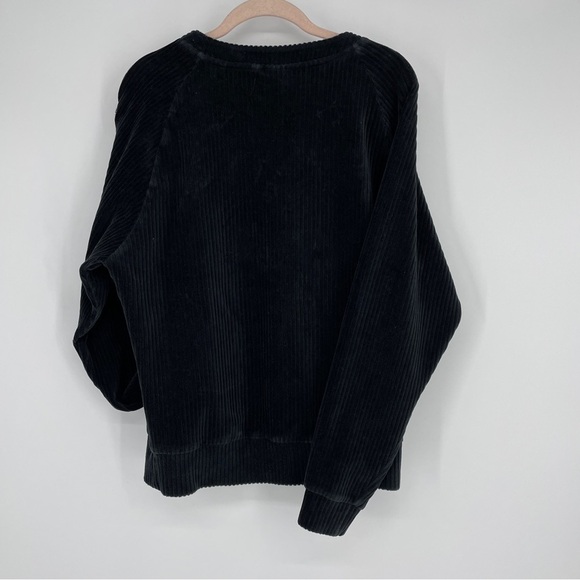 Zella Womens All Day Black Ribbed Sweatshirt Pockets Oversized - Picture 2 of 5